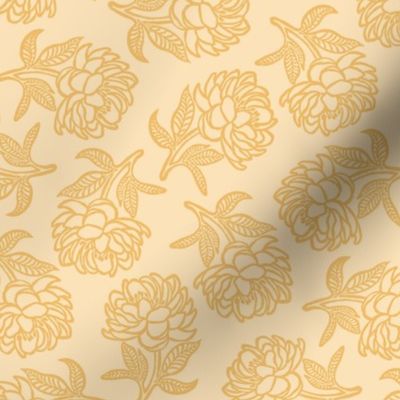 Peonies Block Print Soft Butter Yellow by Angel Gerardo