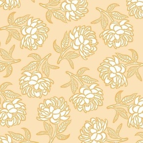Peonies Block Print Soft Butter Yellow and White by Angel Gerardo