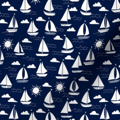 SMALL sailboats // navy and white nautical summer ocean cape cod seamless summer print
