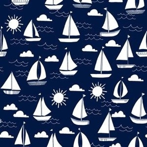 SMALL sailboats // navy and white nautical summer ocean cape cod seamless summer print