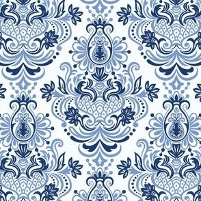 Rococo Floral Damask in Light Wedgewood Blue Monochrome - Coordinate