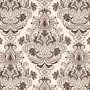 Rococo Floral Damask in Light Sepia Tones - Coordinate