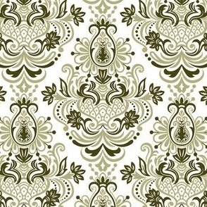 Rococo Floral Damask in Light Sage Green Monochrome - Coordinate