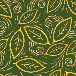 Gold Leaves on Green