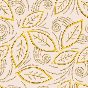 Leaves of Gold on Linen Background