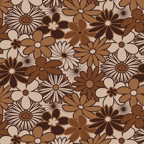 Retro Funky Flowers in Earth Tones // Spoonflower Colors: Sand, Santa Fe, Saddle, Dark Oak // V3 // Medium Scale - 300 DPI