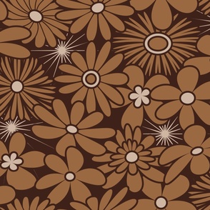 Retro Funky Flowers in Earth Tones // Spoonflower Colors: Sand, Santa Fe, Dark Oak // V6 // Large Scale - 150 DPI