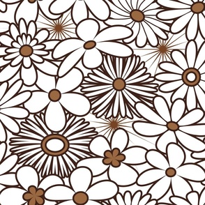 Retro Funky Flowers in Earth Tones and White // V2 // Large Scale - 200 DPI