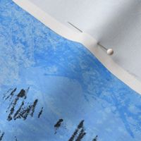 Paw print square checks in scratchboard - blue