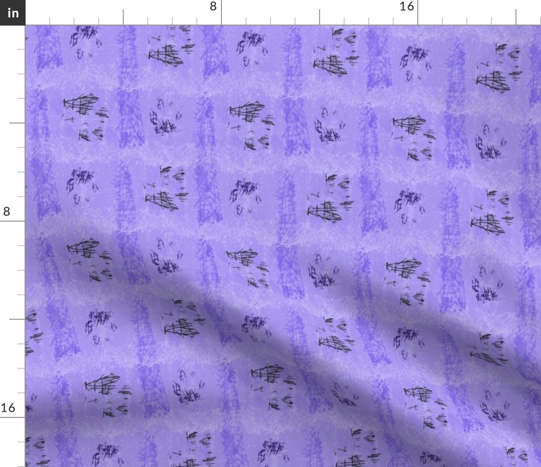 Small Paw print square checks in scratchboard - purple