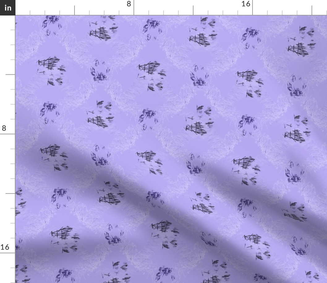 Small Paw print diamond checks in scratchboard - purple