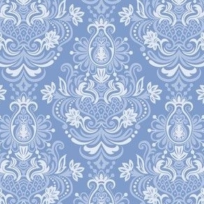 Rococo Floral Damask in Dark Wedgewood Blue Monochrome - Coordinate