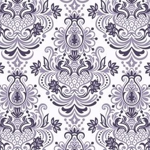 Rococo Floral Damask in Light Royal Purple Monochrome - Coordinate