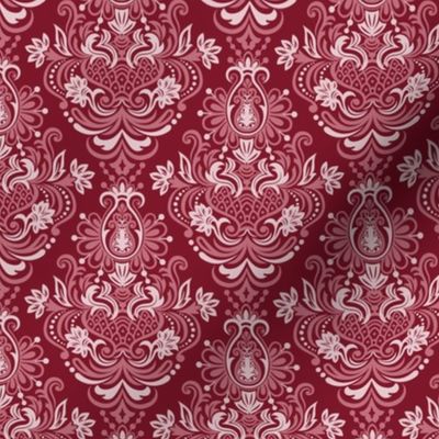 Rococo Floral Damask in Dark Burgundy Monochrome - Coordinate