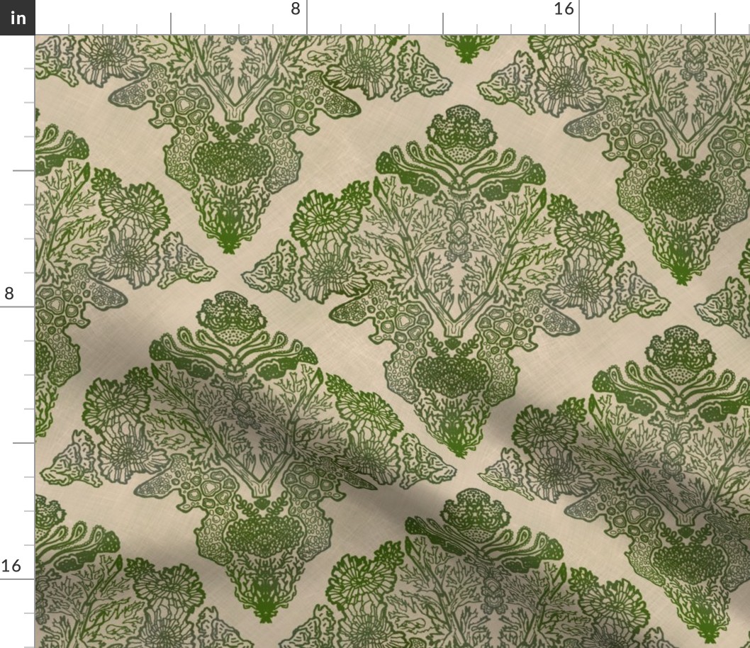 Mosses: Green Tone Moss and Lichen Damask on Muslin