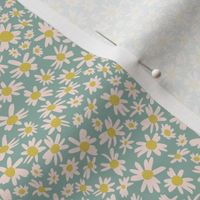 Effortless Daisies - Off White Flowers on Light Teal - Half inch flowers