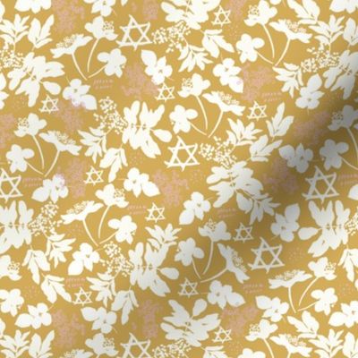 Golden Yellow and Pink Floral  Star of David //Passover Jewish Holiday