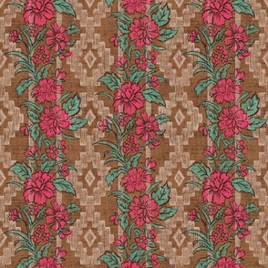Southwest Floral Stripe - 12" large - pink, teal, and earth tones