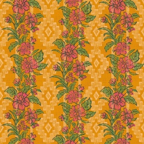 Southwest Floral Stripe - 12" large - pink, green, and marigold 