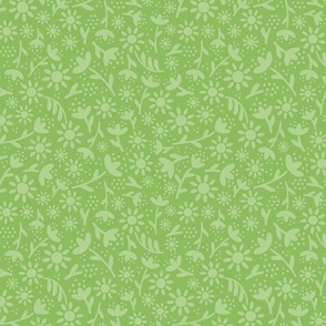 Ditsy Daisy Floral - Green on Green