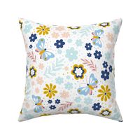 Large Scale Dainty Spring Butterfly Floral on White