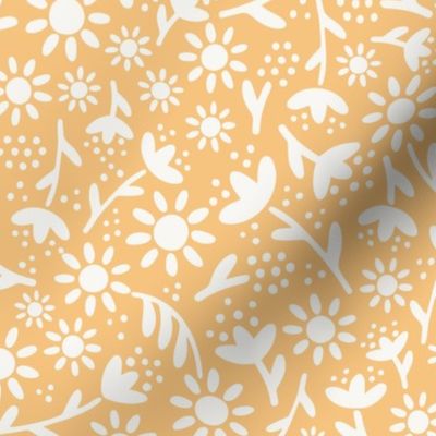 Ditsy Daisy Floral - White on Orange