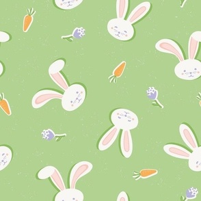 Funny Bunnies and Carrots - Green Med.
