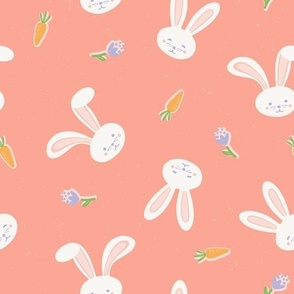 Funny Bunnies and Carrots - Peachy Pink Med.