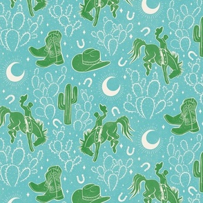 Cowboys and Cacti - 12" large - green and sky blue 