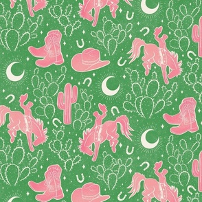 Cowboys and Cacti - 12" large - pink and green 