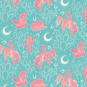 Cowboys and Cacti - 12" large - pink and sky blue