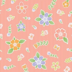 Spring Flowers and Stripes - Peachy Pink