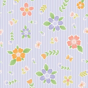 Spring Flowers and Stripes - Lavender