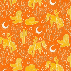 Cowboys and Cacti - 12" large - yellow and orange 