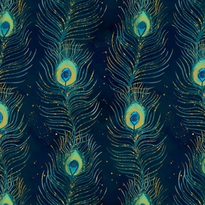 Art Deco Peacock Feathers on Deep Blue medium scale