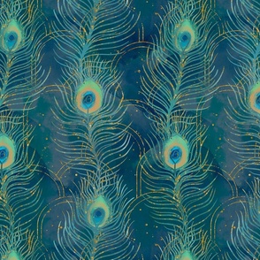 Peacock feathers and arches in blue and teal tones medium scale