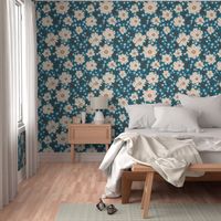 Cream flowers on dusty teal