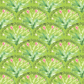 Fan botanical watercolor scallop Green