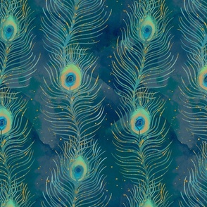 Peacock feathers in blue and teal tones medium scale