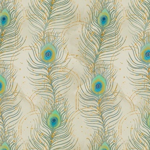 Peacock feathers and arches in light sage green medium scale