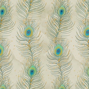 Peacock feathers in light sage green medium scale