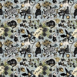 black and gold Alice in Wonderland on a minty background, new version