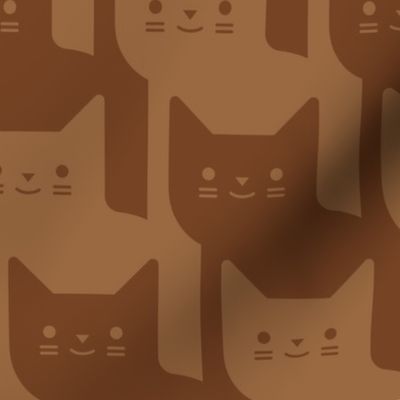 Catstooth- Houndstooth with Cats- Copper Geometric Cats- Cute Cat Check Fabric- Earth Tone Wallpaper- Pied de Poule- Monochrome Light Warm Neutral- Brown- Caramel- Sienna- Terracotta- Large