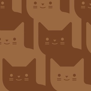 Catstooth- Houndstooth with Cats- Copper Geometric Cats- Cute Cat Check Fabric- Earth Tone Wallpaper- Pied de Poule- Monochrome Light Warm Neutral- Brown- Caramel- Sienna- Terracotta- Large