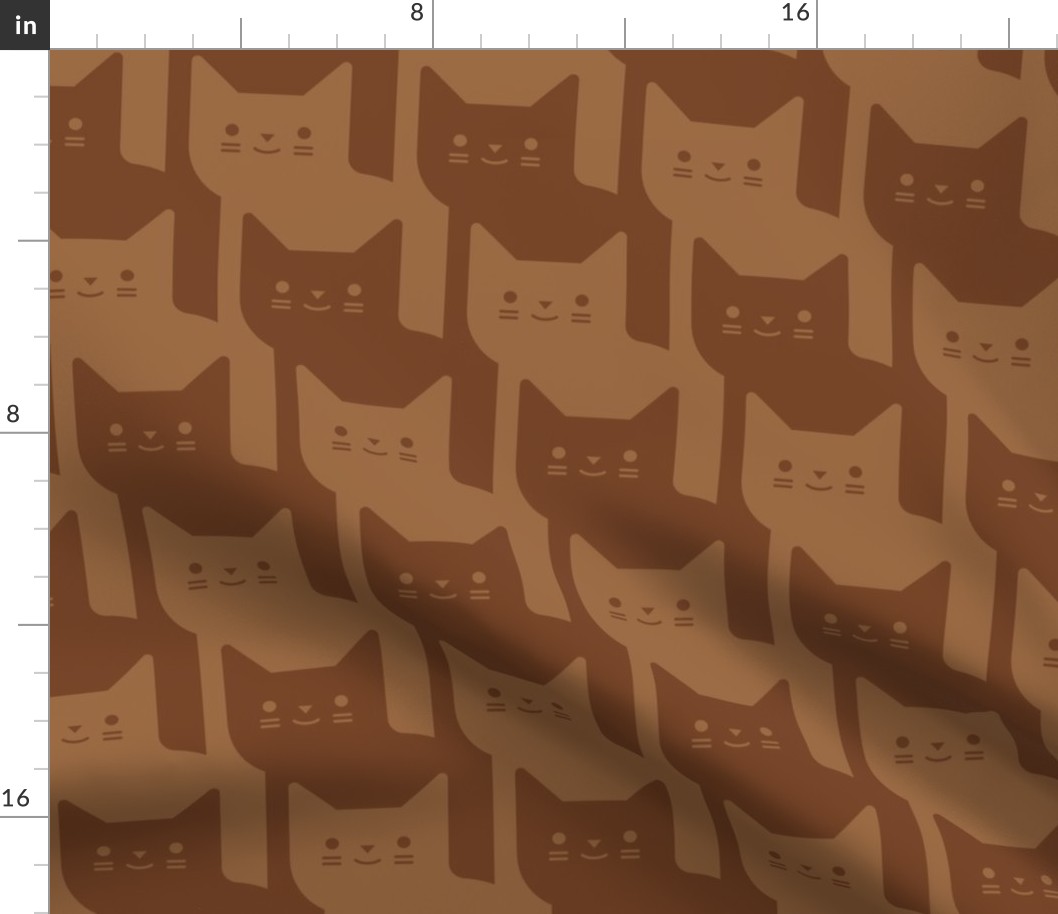 Catstooth- Houndstooth with Cats- Copper Geometric Cats- Cute Cat Check Fabric- Earth Tone Wallpaper- Pied de Poule- Monochrome Light Warm Neutral- Brown- Caramel- Sienna- Terracotta- Large