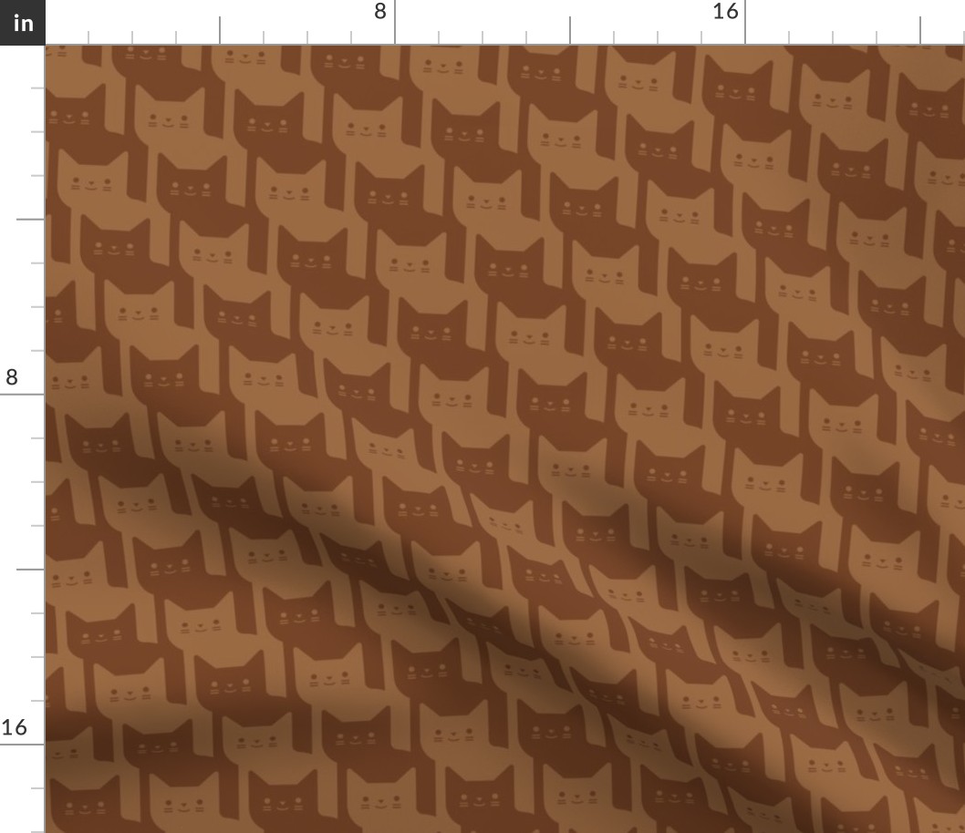 Catstooth- Houndstooth with Cats- Copper Geometric Cats- Cute Cat Check Fabric- Earth Tone Wallpaper- Pied de Poule- Monochrome Light Warm Neutral- Brown- Caramel- Sienna- Terracotta- Medium