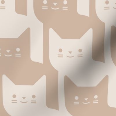 Catstooth- Houndstooth with Cats- Sand Geometric Cats- Cute Cat Check Fabric- Earth Tone Wallpaper- Pied de Poule- Monochrome Light Warm Neutral- Blush- Beige- Large