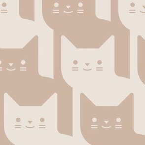 Catstooth- Houndstooth with Cats- Sand Geometric Cats- Cute Cat Check Fabric- Earth Tone Wallpaper- Pied de Poule- Monochrome Light Warm Neutral- Blush- Beige- Large