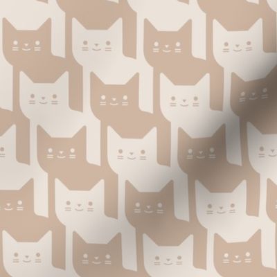 Catstooth- Houndstooth with Cats- Sand Geometric Cats- Cute Cat Check Fabric- Earth Tone Wallpaper- Pied de Poule- Monochrome Light Warm Neutral- Blush- Beige- Medium