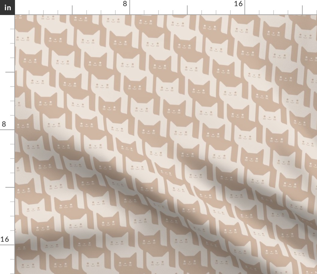 Catstooth- Houndstooth with Cats- Sand Geometric Cats- Cute Cat Check Fabric- Earth Tone Wallpaper- Pied de Poule- Monochrome Light Warm Neutral- Blush- Beige- Medium
